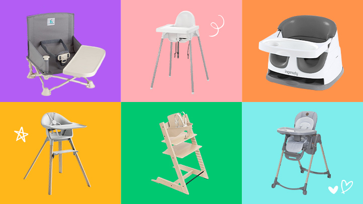 Collage of the best high chairs featuring Stokke, Hiccapop, Mockingbird and three other brands
