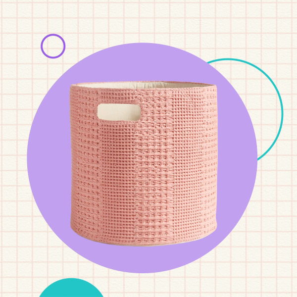 Nella Rose Pink Cotton Waffle Weave Storage Bin