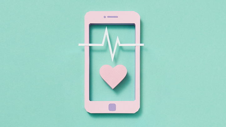 at-home fetal monitors, illustration of smartphone with heart rate