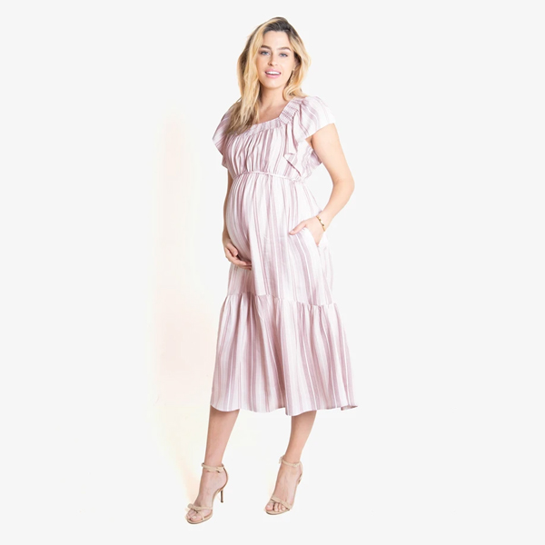 Best Baby Shower Dresses - Flutter Sleeve Maternity Midi Dress