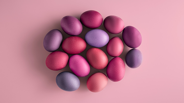 follicle, colorfully dyed chicken eggs arranged in a cluster
