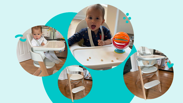 Mockingbird High Chair Review: Various photos of baby using mockingbird high chair and the mockingbird high chair solo