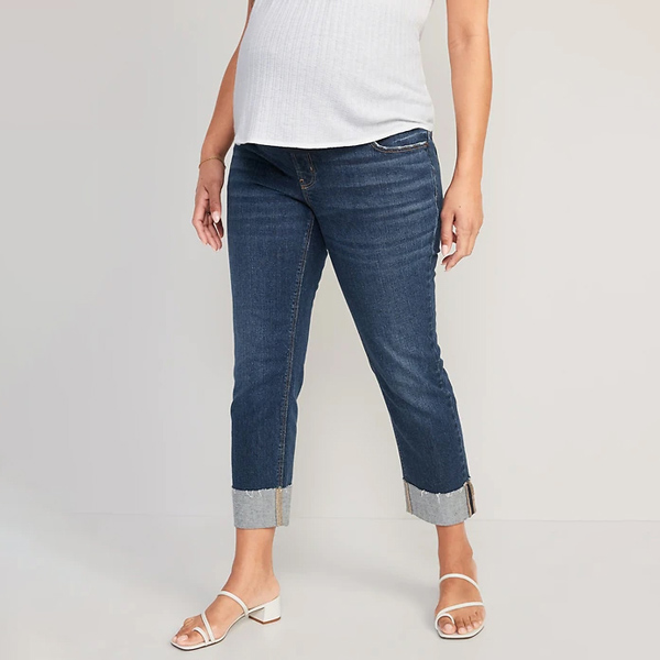 Best Places to Buy Cheap Maternity Clothes - Old Navy distressed maternity boyfriend jeans in a light wash