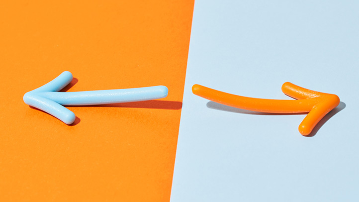 ovary gender test, blue arrow pointing left and orange arrow pointing right