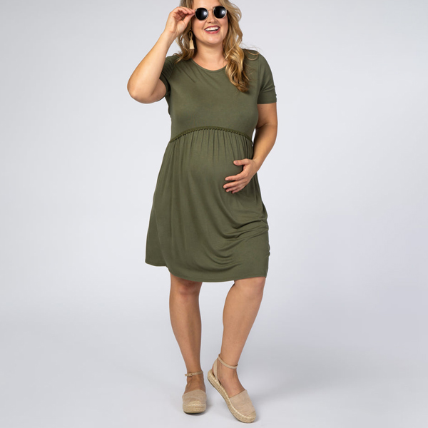 Best Baby Shower Dresses - Pink Blush Solid Crochet Trim Maternity Shift Dress