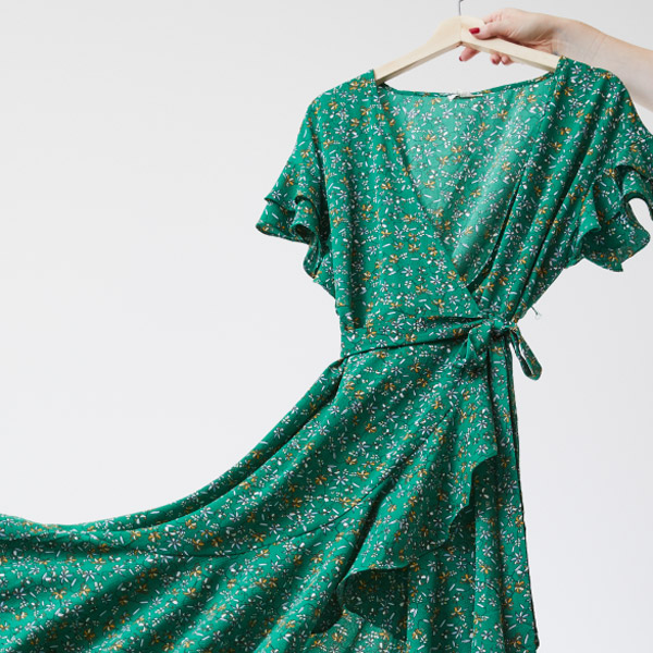 Best Places to Buy Cheap Maternity Clothes - green floral wrap dress from Thred Up