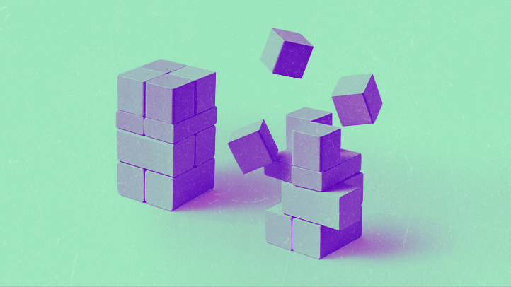 purple building blocks on green background